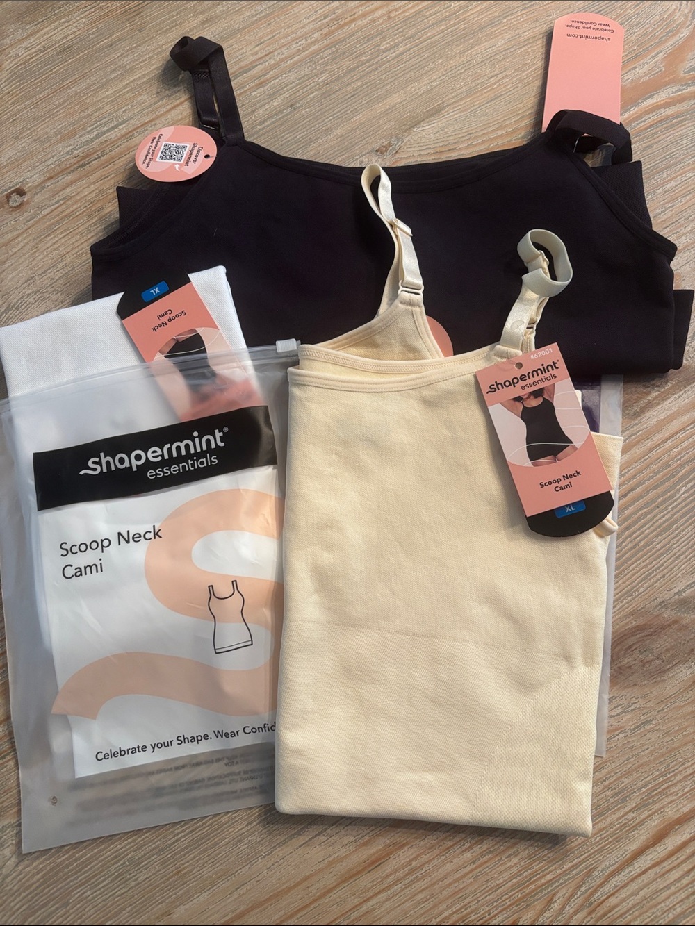 Shapermint “Snatching” Scoop Neck Camisoles - Black & Cream and White Size XL